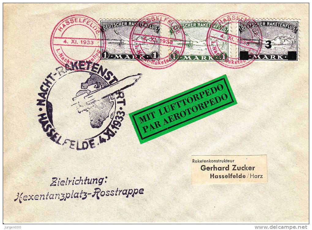 Rocketmail - Raketpost, Nacht Raketenstart Hasselfelde 1933, Hexentanzplatz Rosstrappe (X12808) - Sonstige (Luft)