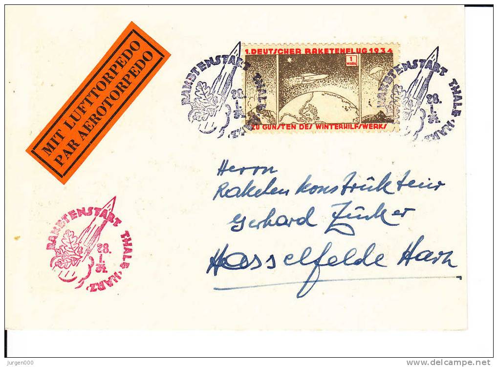 Rocketmail - Raketpost, Raketenstart Thals Harz 1934 (X12829) - Sonstige (Luft)