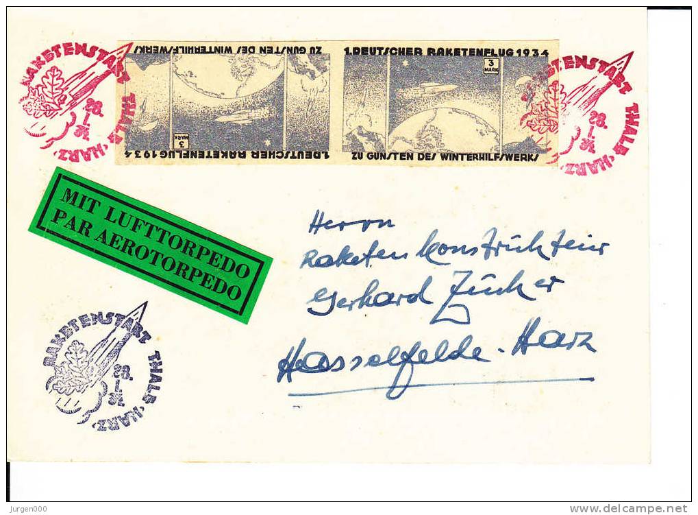 Rocketmail - Raketpost, Raketenstart Thale Harz 1934 (X12848) - Sonstige (Luft)