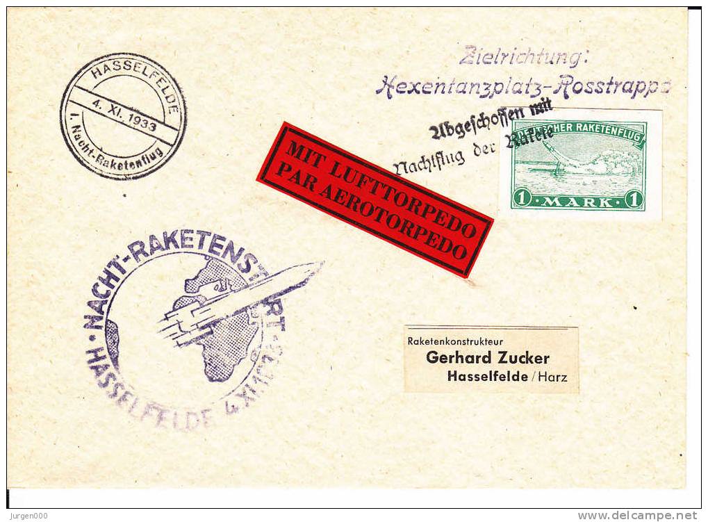 Rocketmail - Raketpost, Hasselfelde 1933, Hexentanzplatze Rosstrappe (X21178) - Altri (Aria)