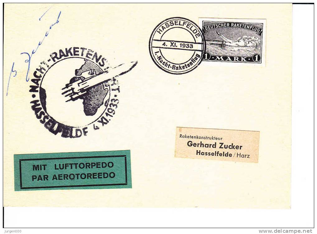 Rocketmail - Raketpost, Hasselfelde 1933, Zucker (X21179) - Altri (Aria)