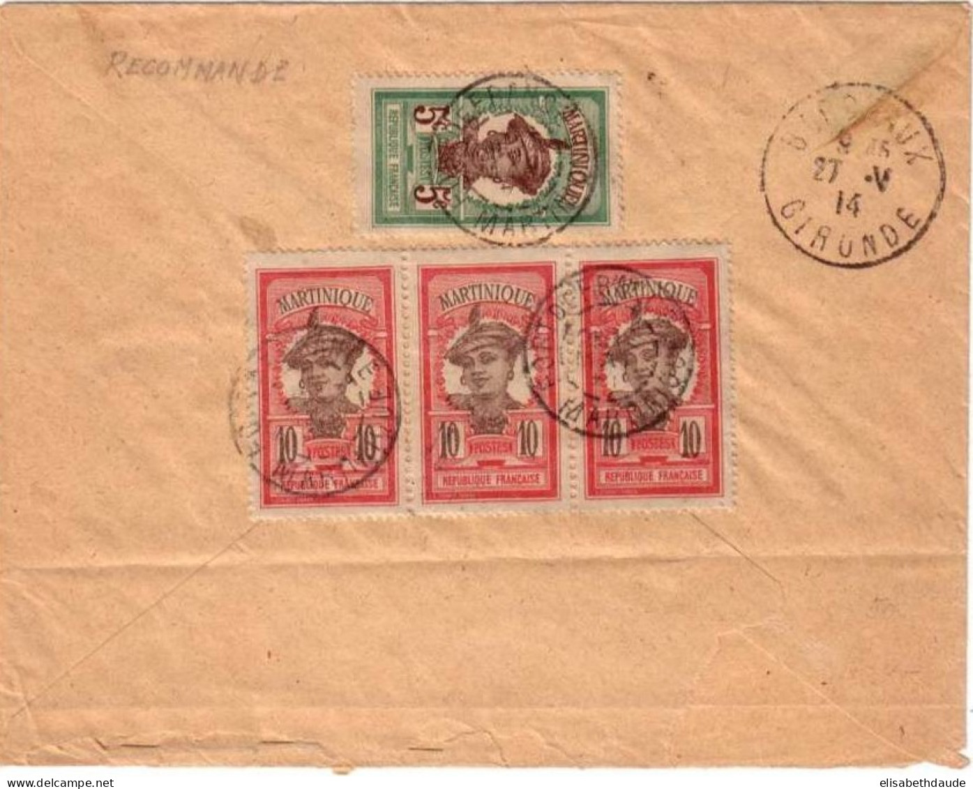 MARTINIQUE - 1914 - LETTRE RECOMMANDEE De Fort De France Pour Bordeaux - Cartas & Documentos