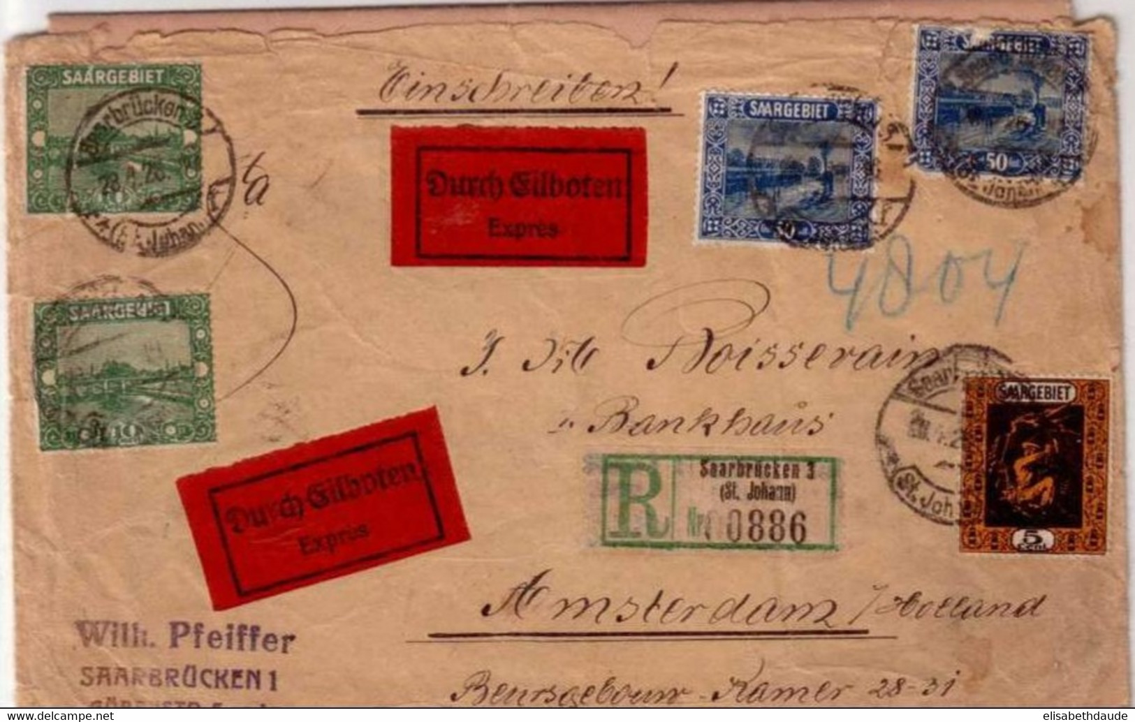 1929 - SPECTACULAIRE LETTRE RECOMMANDEE Par EXPRES ! => AMSTERDAM (Hollande) - - Briefe U. Dokumente