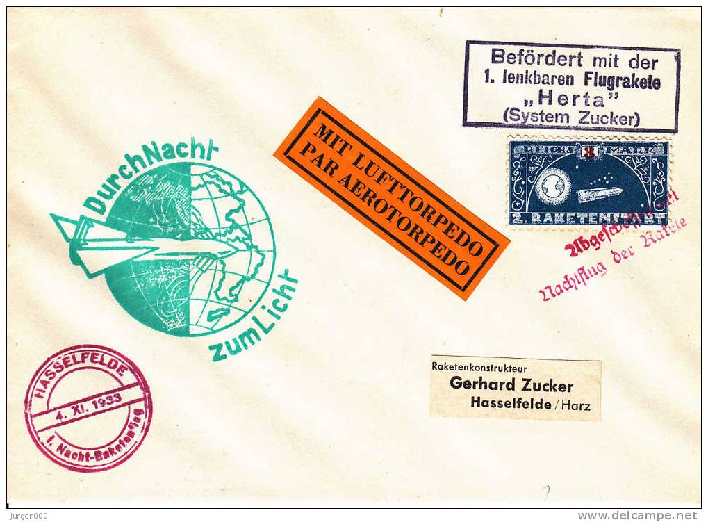 Rocketmail - Raketpost, Hasselfelde 1933, Herta (X00299) - Sonstige (Luft)