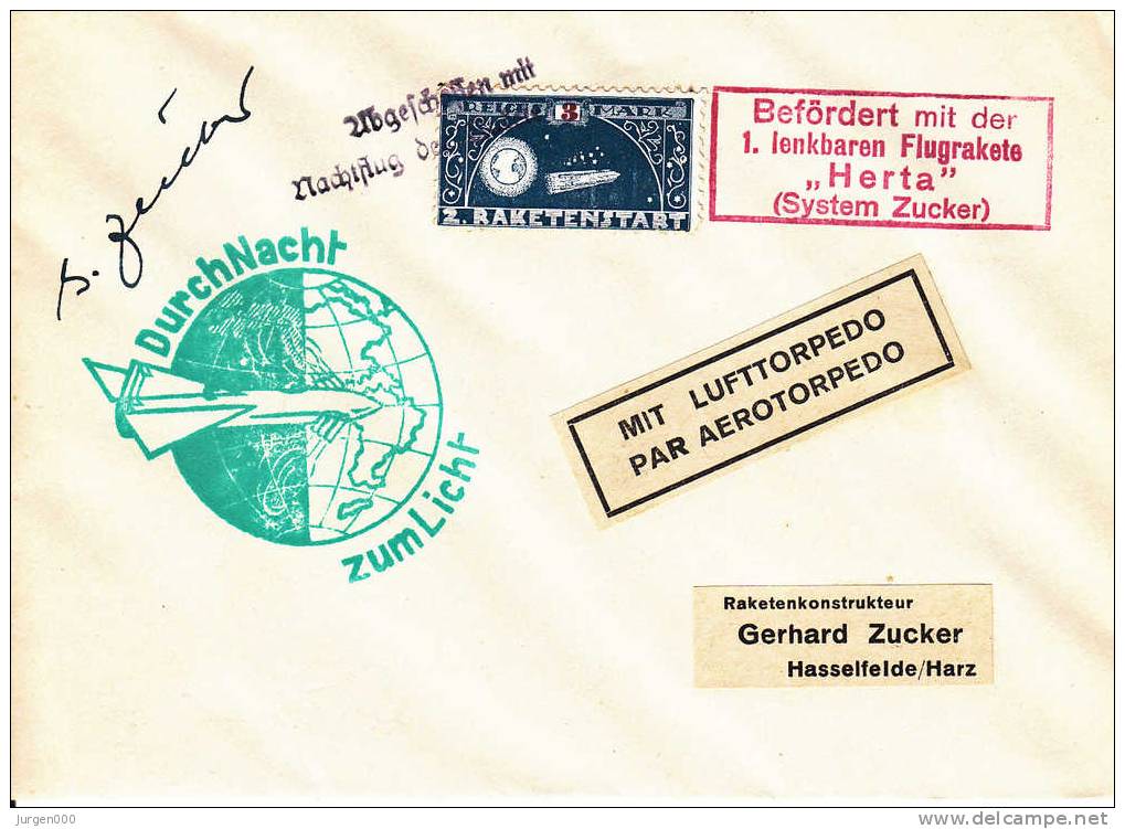 Rocketmail - Raketpost, Hasselfelde 1933, Herta, Zucker (X00301) - Altri (Aria)