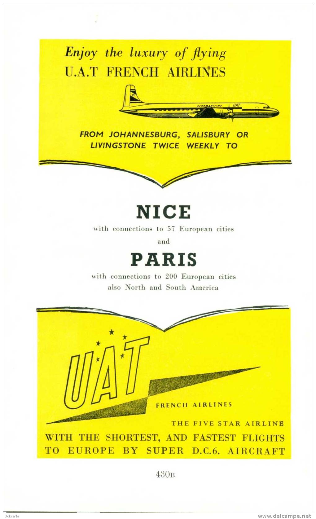 Reclame Uit 1958 - U.A.T. French Airlines - Aviation - Pubblicità