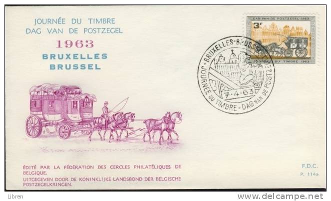 BELGIE, BELGIQUE 1963 FDC OBP 114a DAG VD POSTZEGEL, JOURNEE DU TIMBRE. BLANC. VERY FINE QUALITY. - 1961-1970