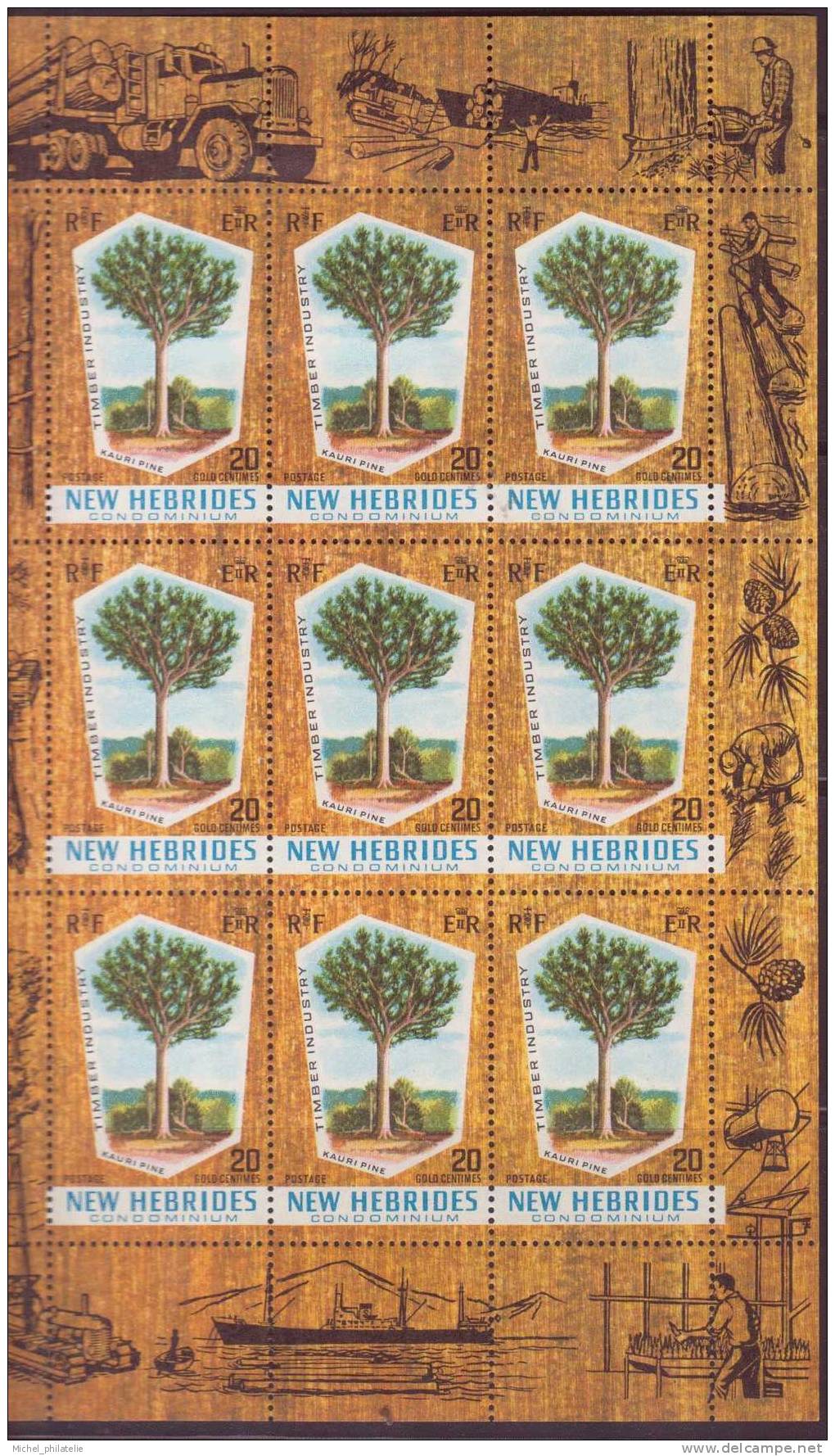 NOUVELLES-HEBRIDES N° 281** NEUF SANS CHARNIERE LLA FEUILLE  INDUSTRIE DU BOIS  LEGENDE ANGLAISE - Unused Stamps