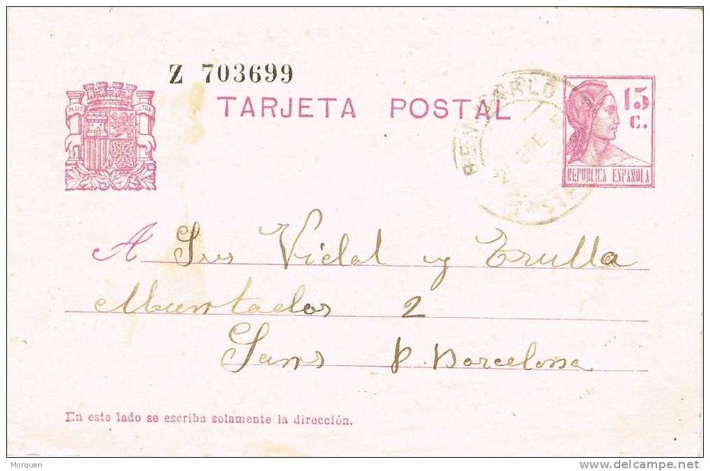 Entero Postal BENICARLÓ  (Castellon)  1935. Republica - 1931-....