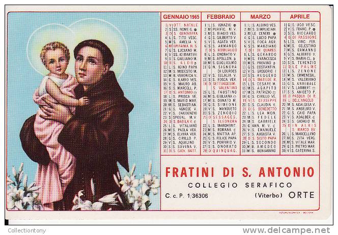 SANTINO - CALENDARIO 1965 - S. ANTONIO ( IN PLASTICA) - Religion & Esotérisme