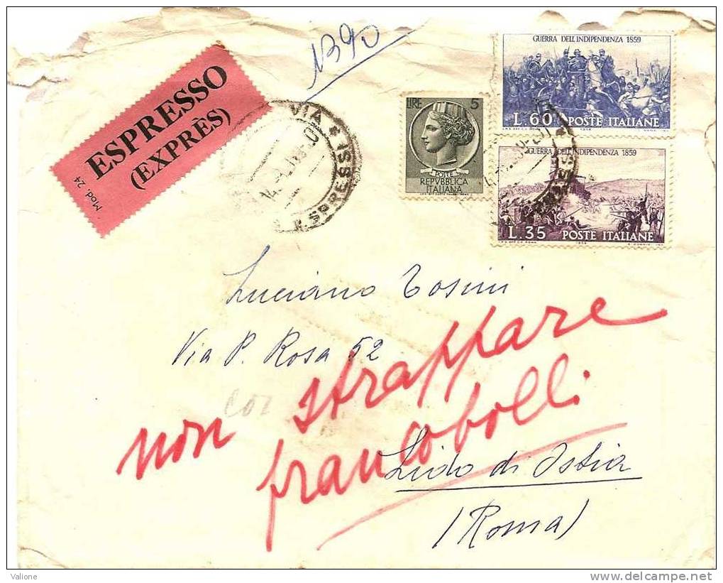 Enveloppe Avec Vignette Expresso Et Timbres Guerre D´indépendance En 1959 Pour Rome - Express-post/pneumatisch