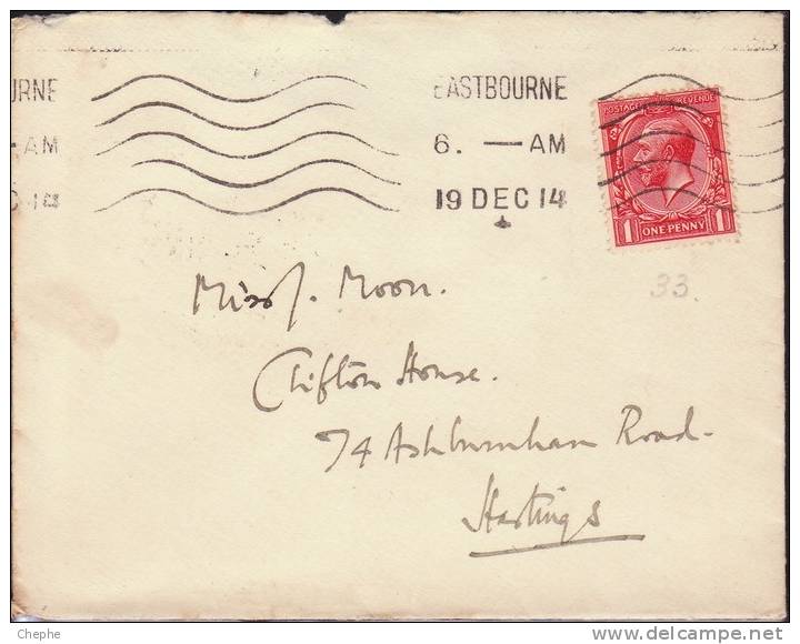 GB 1914 Domestic COVER KG5 1d "Eastbourne" Pmk. [D7990] - Lettres & Documents