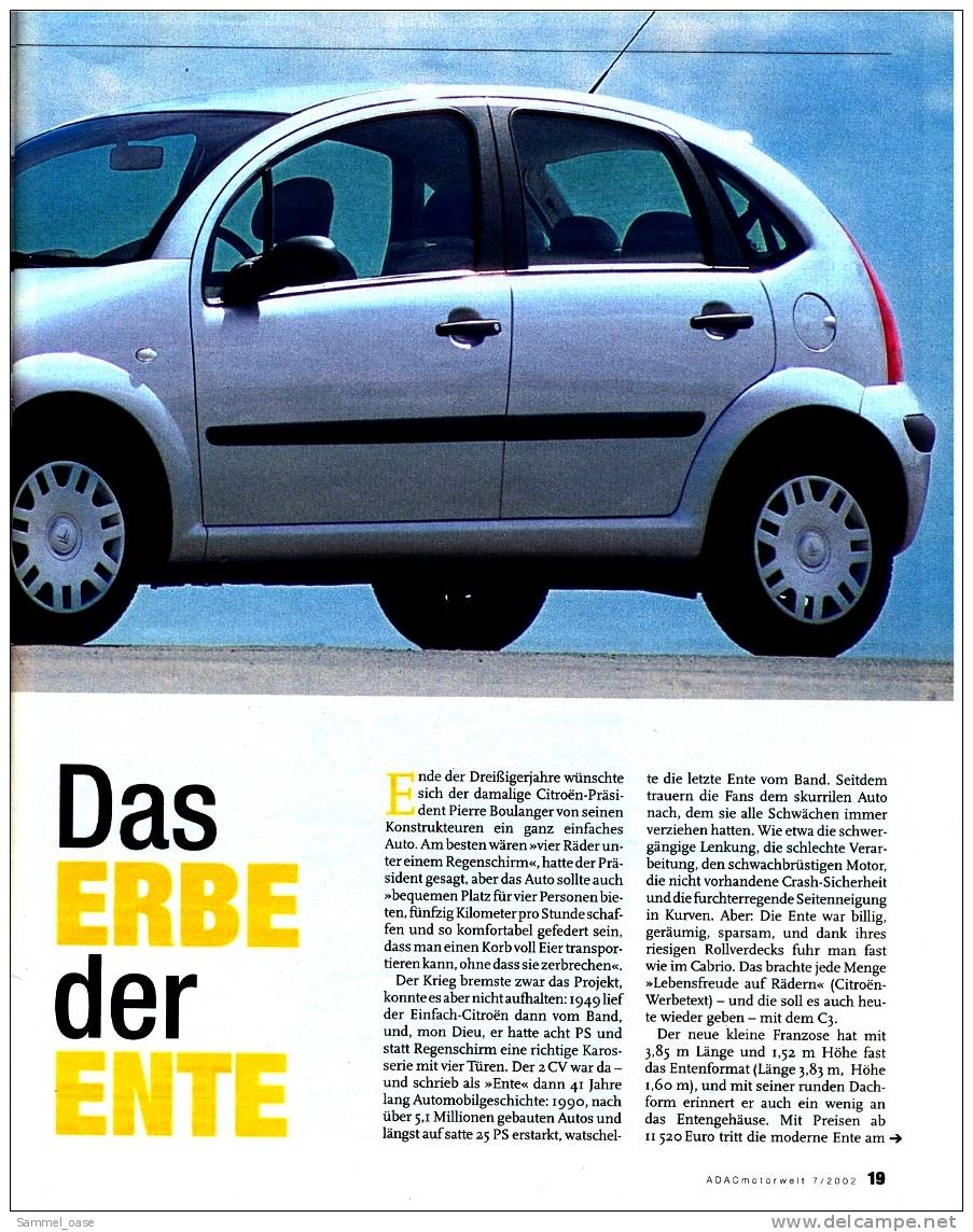 ADAC Motorwelt 7/2002  Mit :  Test : Citroen C3 - Der Nachfolger Der Ente - Auto En Transport