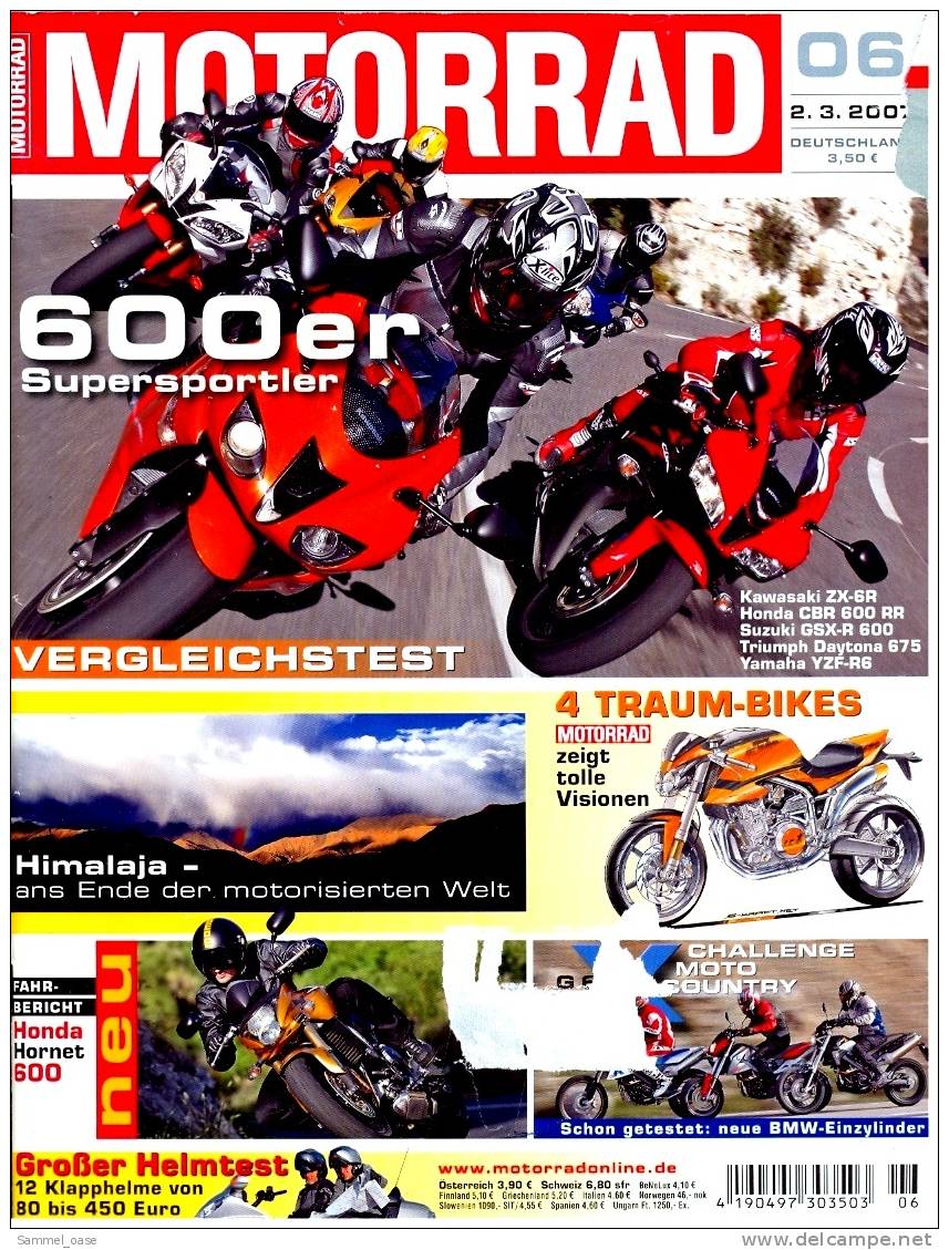 Motorrad Zeitschrift  3/ 2007 - Mit :  Vergleichstest : Kawasaki ZR-6R - Honda CBR 600 RR - Cars & Transportation