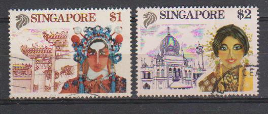 Singapore 1990 Used Hinged, Tourism Series, Chinese Opera Singer & Malay Dancer / Mosque, Culture, - Singapore (1959-...)
