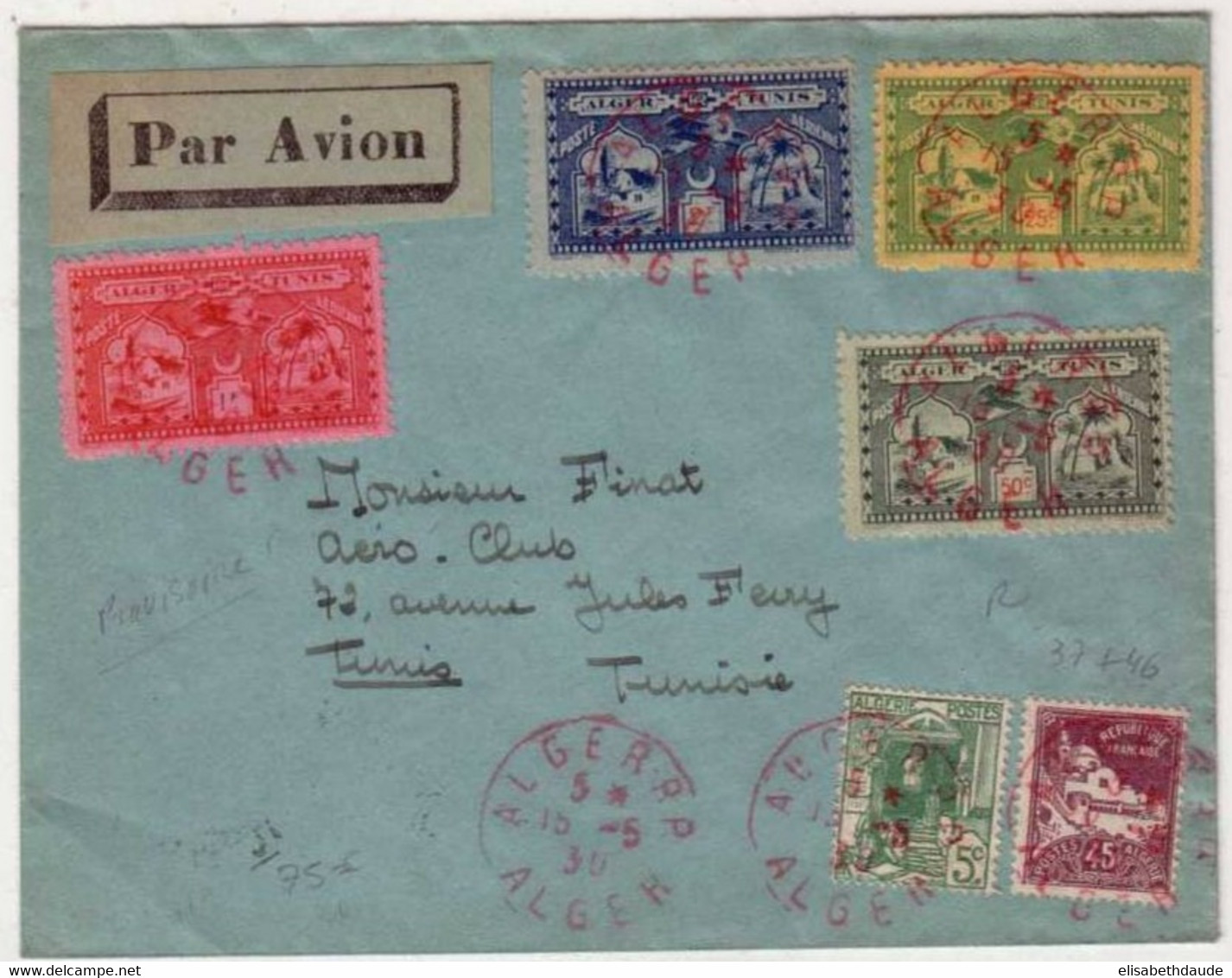 LETTRE Avec VIGNETTE D'AVIATION Du  VOL ALGER - TUNIS - 1930 - Luftfahrt