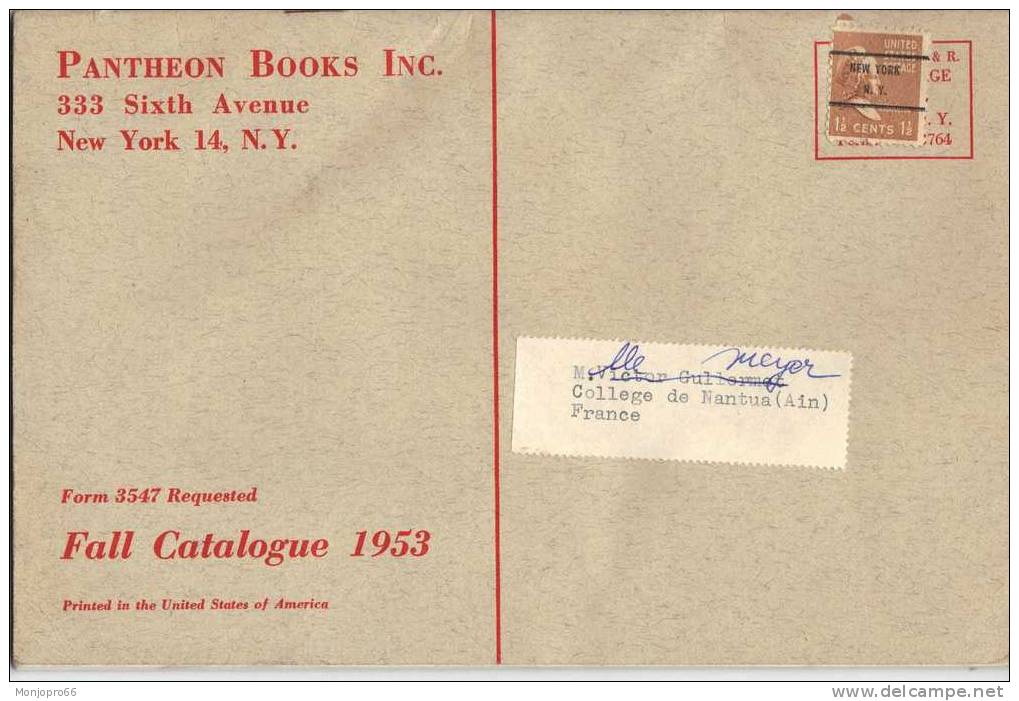 Catalogue  En Anglais PANTHEON BOOCKS Fall - 1953 - Altri & Non Classificati