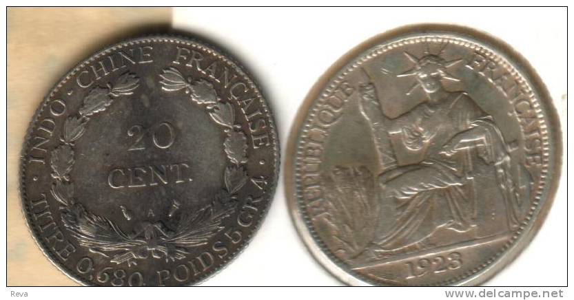 INDOCHINA FRANCAICE 20 CENT. WREATH FRONT WOMAN BACK 1923 AG SILVER  KM?  READ DESCRIPTION CAREFULLY !!! - Other & Unclassified