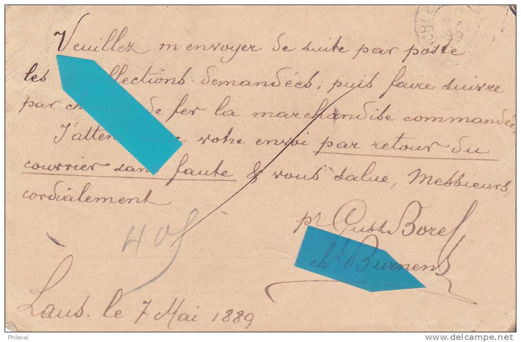 Entier Postal Avec Affranchissement Complémentaire, Oblitéré Lausanne Le 7.V.1889 Pour La Bastide Sur L'Hers ( Ariège ) - Entiers Postaux