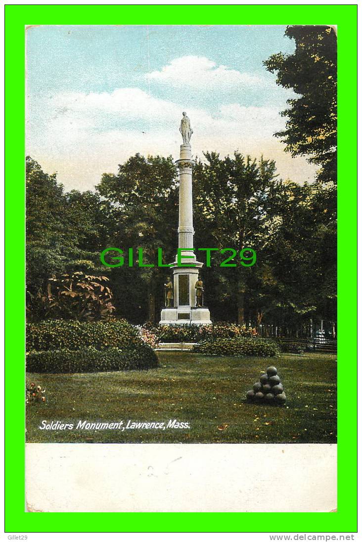 LAWRENCE, MA. - SOLDIERS MONUMENT - UNDIVIDED BACK - THE HUGH C. LEIGHTON CO - - Lawrence