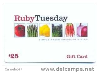 Ruby Tuesday,  U.S.A. Carte Cadeau Pour Collection # 2 - Tarjetas De Fidelización Y De Regalo