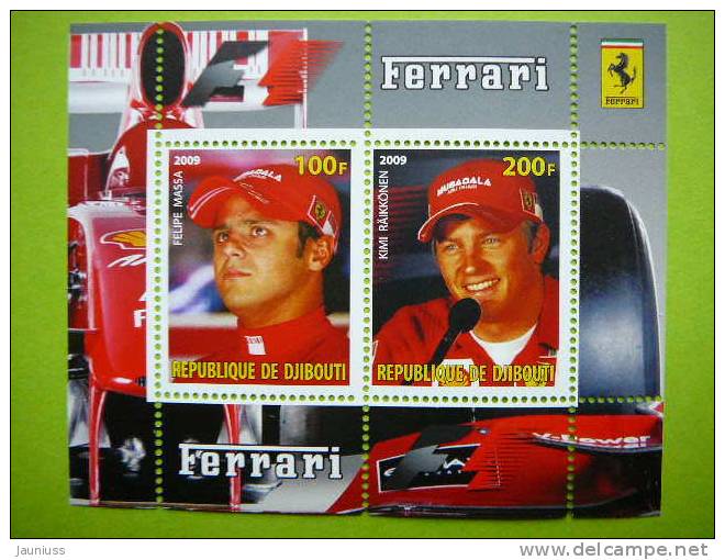 Djibouti 2009 Cars Ferrari F.Massa K.Raikkonen Auto Sport S/s Of 2 ** MNH - Cars