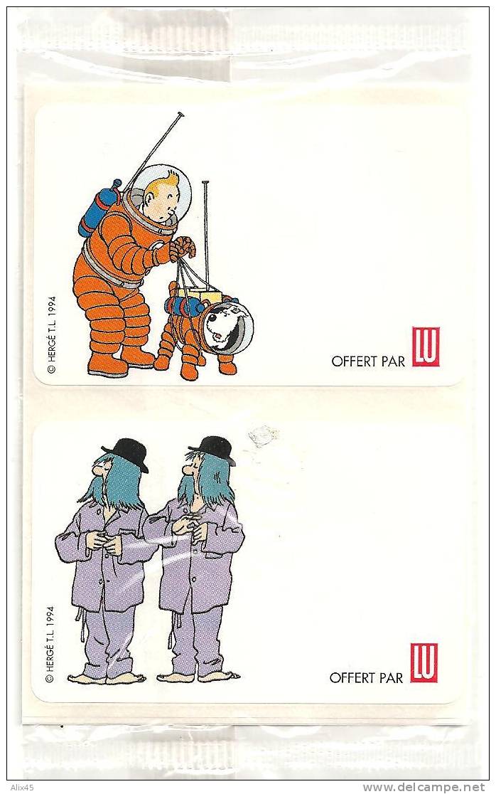 HERGE, 6 ETIQUETTES AUTOCOLLANTES DIFFERENTES 50x80mm "LU" Blister Non Ouvert - TINTIN-MILOU-DUPONDT-HADDOCK-TOURNESOL - Hergé