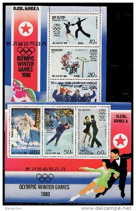 North Korea Stamps S/s A+B 1980 Winter Olympic Games Sport Skiing Skating Ice Hockey Dance - Winter 1980: Lake Placid