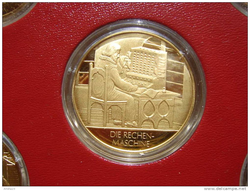 Set of 100 gilded SILVER Coins / Medals 24K gold auf silber in folder 3 albums by Bismarck museum ERSTAUSGABE Nr. 1272