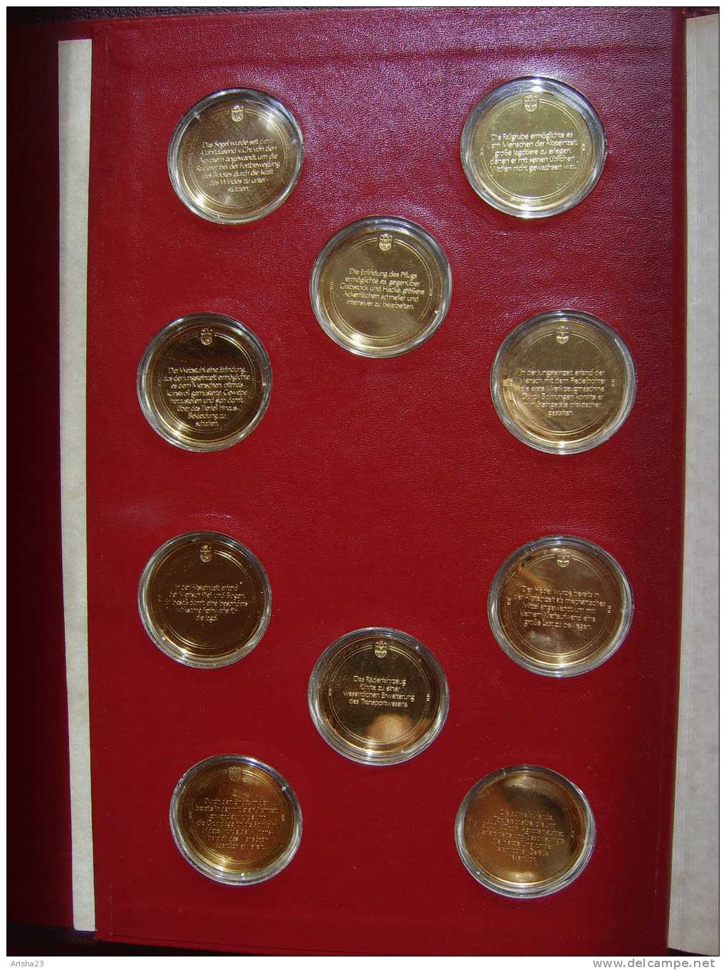 Set of 100 gilded SILVER Coins / Medals 24K gold auf silber in folder 3 albums by Bismarck museum ERSTAUSGABE Nr. 1272