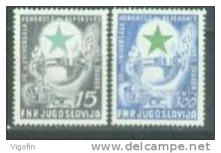 YU 1953-729-30 38°ESPERANTO KONGRES, YUGOSLAVIA, 1 X 2v, MNH - Nuevos