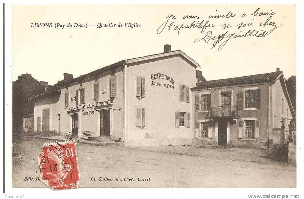 63 -  LIMONS  - Quartier De L´ Eglise   -  Café-tabac-billard-épicerie- Restaurant Desgouttes-Faure, Dans Le Même Lieu - Other & Unclassified