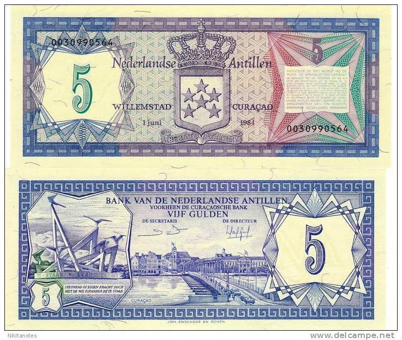 NETHERLAND ANTILLES 5 GULDEN 1.6.1984 P 15 UNC Curacao - Netherlands Antilles (...-1986)