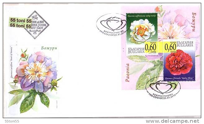 2010 Flora &ndash; Flowers (Paconia) S/S &ndash; FDC  Bulgaria / Bulgarie - FDC