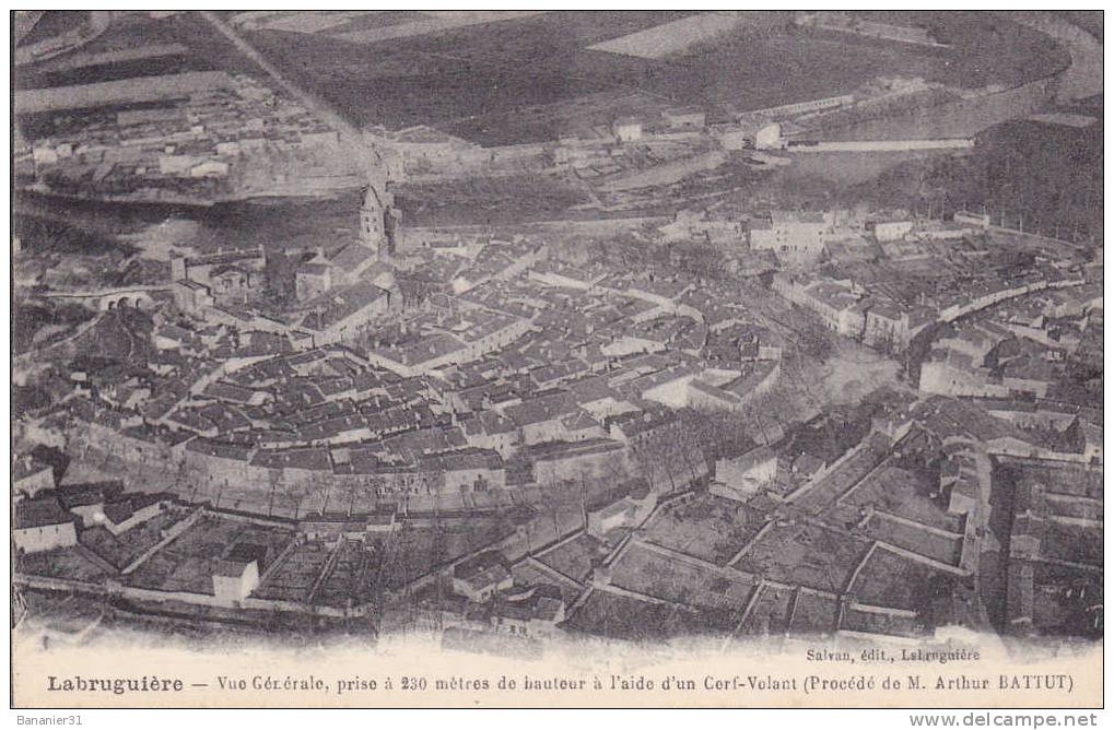 CPA 81 @ LABRUGUIERE @ Vue Générale Prise à 230 M De Hauteur à L'aide D'un Cerf Volant ( Procédé De M. Arthur Battut ) - Labruguière