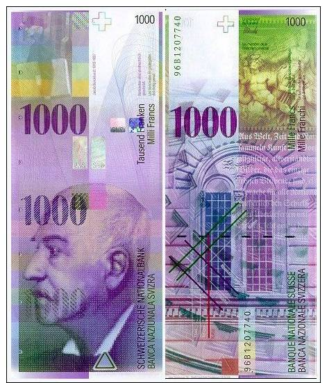 SWITZERLAND 1000 FRANKEN P-74a UNC BANKNOTE 1996 - Svizzera