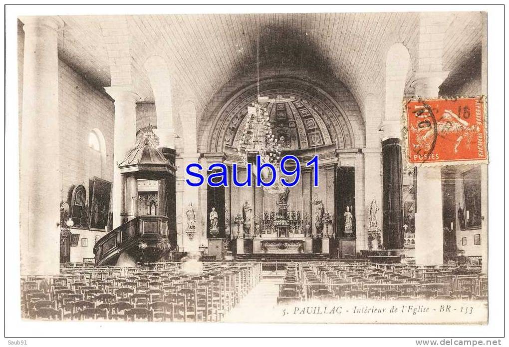 Pauillac  - Intérieur De L´Eglise -B.R.,N°5  -Circulé En 1916  - Réf:7162 - Pauillac