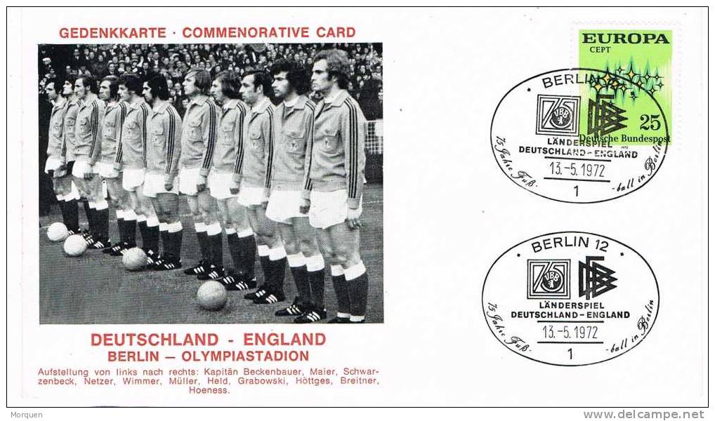 2505. Tarjeta  BERLIN (Alemania) 1972. Futbol. Deutchland-England - 1974 – Alemania Occidental