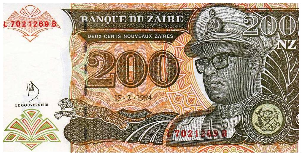 ZAIRE 200 ZAIRES 15.2.1994 P 61 UNC - Zaïre