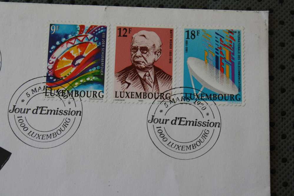 LUXEMBOURG  PREMIER JOUR D'EMISSION 5 MARS 1990 COMMEMORATIVE 1990  BATTY WEBER TELECOMMUNICATION  JOER SCHUBERFOUER - FDC