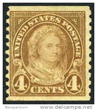 US #601 Mint Never Hinged 4c Martha Washington Coil From 1923 - Roulettes