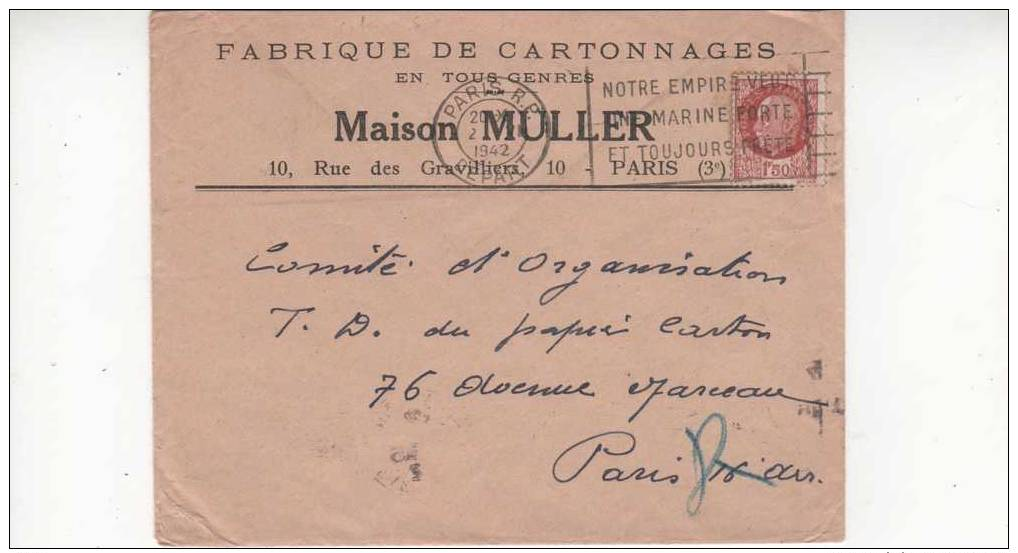 LETTRE. FLAMME. NOTRE EMPIRE VEUT UNE MARINE FORTE ET TOUJOURS PRETE..  PARIS RP  .PRIX: 1,95 € - 1921-1960: Période Moderne