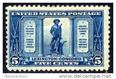 US #619 Mint Hinged 5c Lexington-Concord Issue From 1925 - Neufs