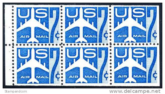 US C51a XF Mint Never Hinged 7c Airmail Booklet Pane From 1958 - 2b. 1941-1960 Unused