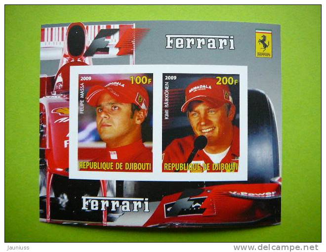 Djibouti 2009 Cars Ferrari F.Massa K.Raikkonen Auto Sport S/s Of 2 ** MNH Imperf. - Cars