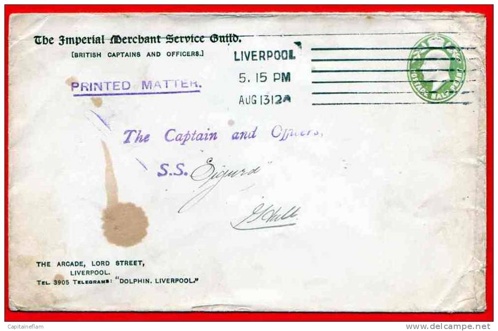 1912 Advertising Postal Stationery Entier Postal Dolphin Boat Imperial Merchant Service Guild - Dolphins