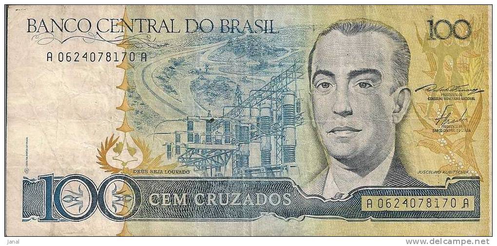 - BILLETS -  BRESIL - BRASIL -  100 CRUZADOS - N° A 0624078170 A - Brésil