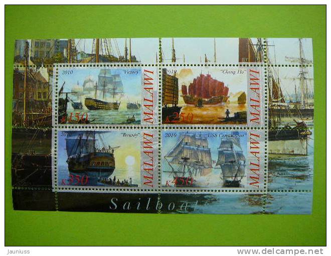 Segelboot Schiff Sailboats Ships Transport Malawi 2010 MNH Block - Ships