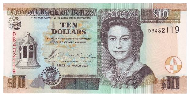 Belize 10 Dollars 2003 - Pick 68a - UNC. - Belize