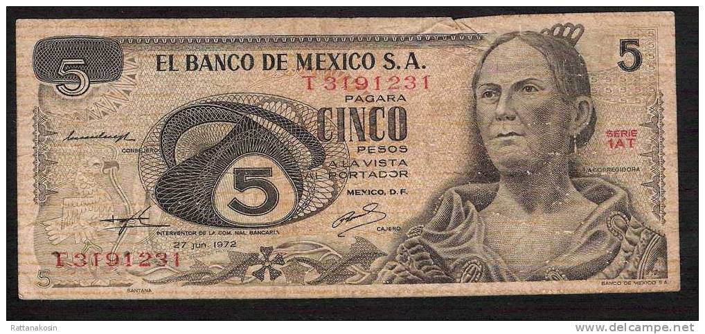 MEXICO MEXIQUE  P62c   5   PESOS   1972    FINE - Mexique